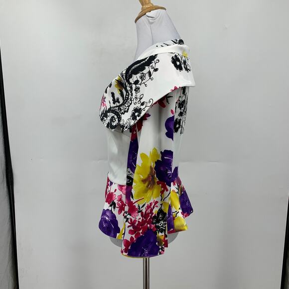 Joseph Ribkoff Jacket Womens 6 Multi Floral Full Zip Satin Cropped Layer Blazer - Picture 4 of 12